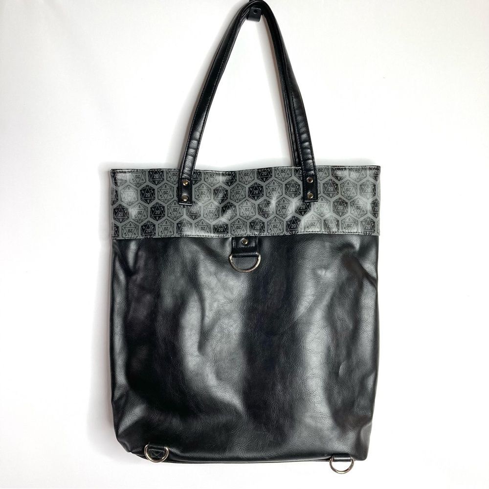 ThinkGeek D20 D&D Large Black Tote Bag Faux Leather Dungeons and Dragons